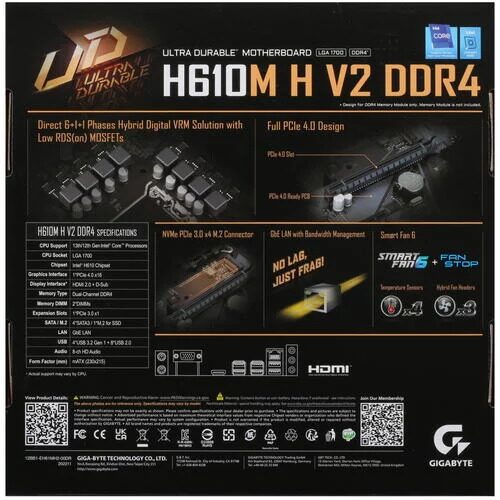 Материнская плата GIGABYTE H610M H V2 DDR4