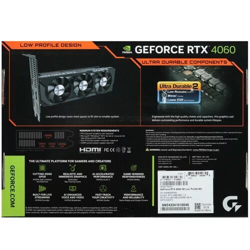 ВидеокартаGIGABYTEGeForceRTX4060D6LowProfile[GV-N4060D6-8GL]_8_5482797