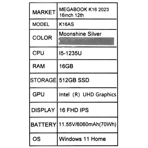 16НоутбукTecnoMegabookK16серебристый_5_5440710