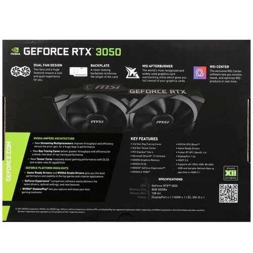 ВидеокартаMSIGeForceRTX3050VENTUS2XXSOC[RTX3050VENTUS2XXS8GOC]_8_5428799