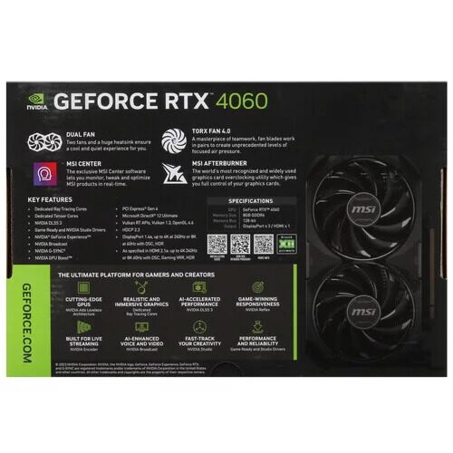 ВидеокартаMSIGeForceRTX4060VENTUS2XBLACKOC[GeForceRTX4060VENTUS2X]_8_5421168