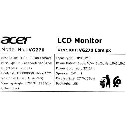 27МониторAcerNitroVG270Ebmipxчерный_8_9068109