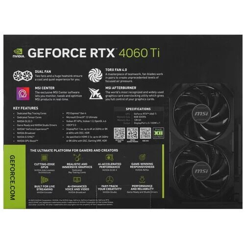 ВидеокартаMSIGeForceRTX4060TiVENTUS3XE1[GeForceRTX4060Ti8GVENTUS3XE1]_8_5472369